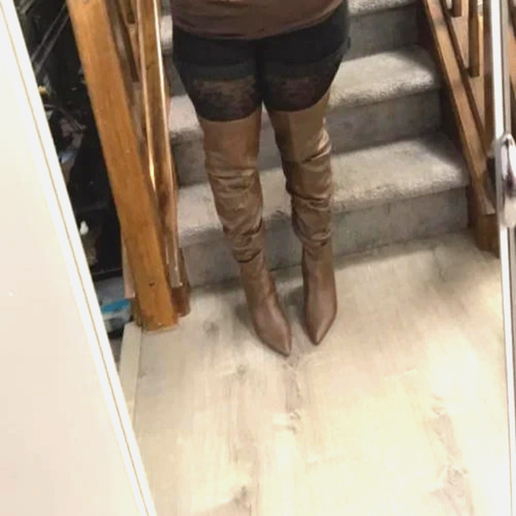 Meya Over the Knee Brown Stiletto Boots Slochy Wide Calf SZ 9.5 - Picture 7 of 8
